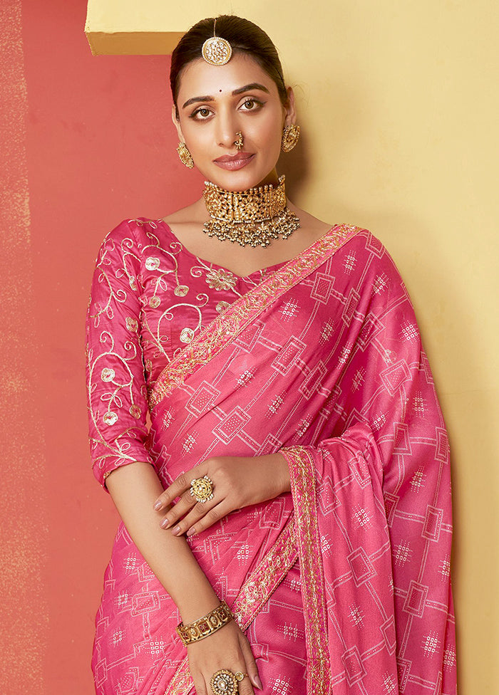 Pink Chiffon Silk Saree With Blouse Piece