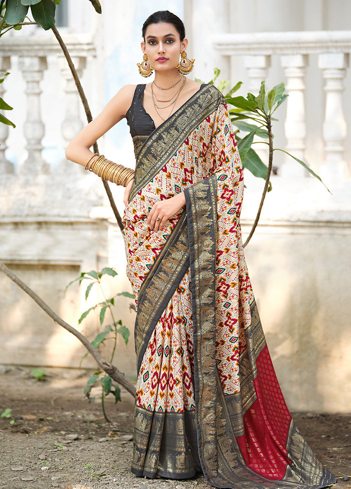 Off White Tussar Silk Saree With Blouse Piece