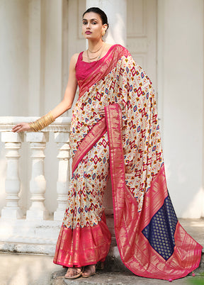 Off White Tussar Silk Saree With Blouse Piece