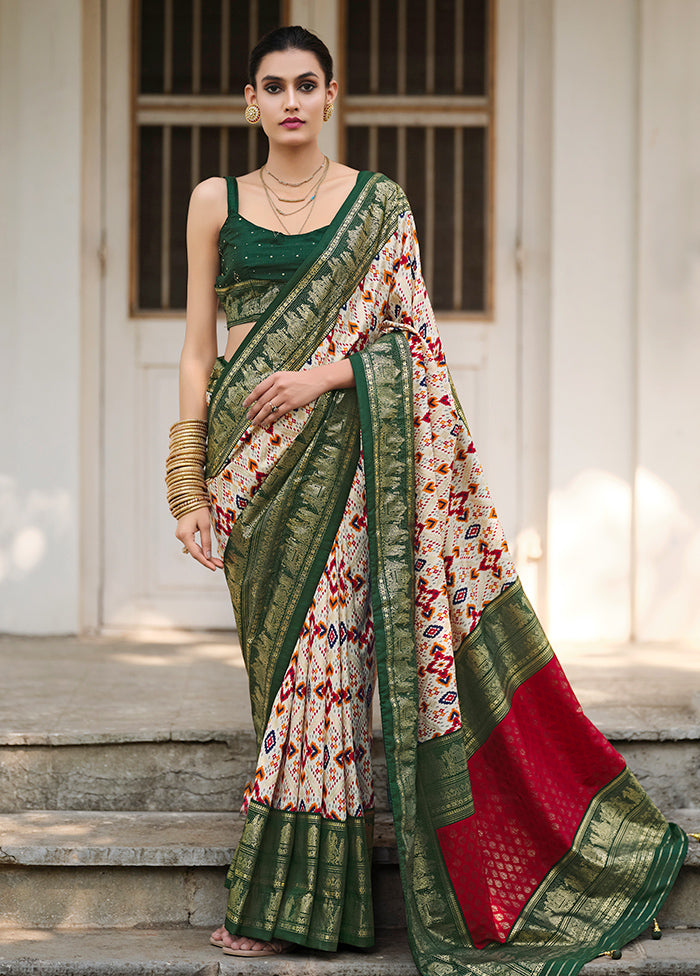 Off White Tussar Silk Saree With Blouse Piece