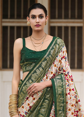 Off White Tussar Silk Saree With Blouse Piece