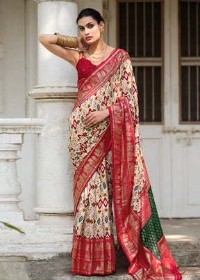 Off White Tussar Silk Saree With Blouse Piece