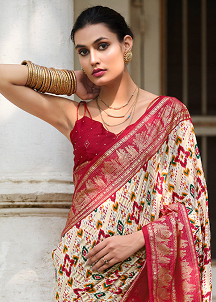 Off White Tussar Silk Saree With Blouse Piece