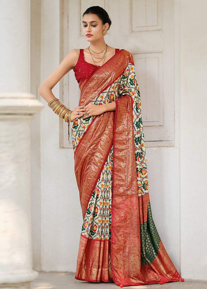 Off White Tussar Silk Saree With Blouse Piece