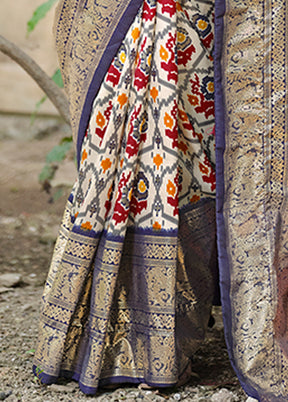 Off White Tussar Silk Saree With Blouse Piece