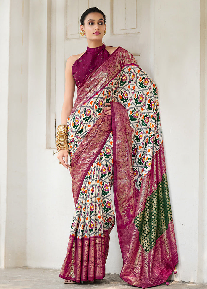 Off White Tussar Silk Saree With Blouse Piece