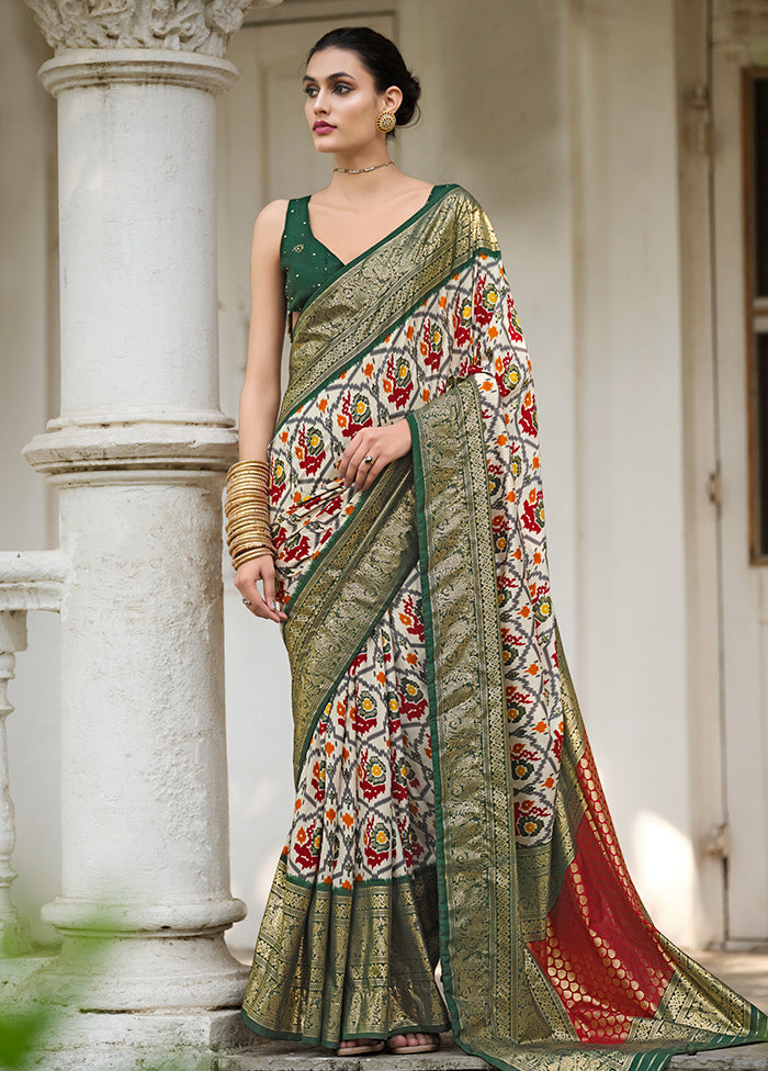 Off White Tussar Silk Saree With Blouse Piece