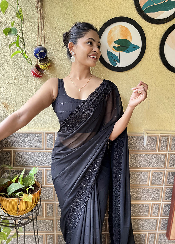 Black Georgette Saree With Blouse Piece