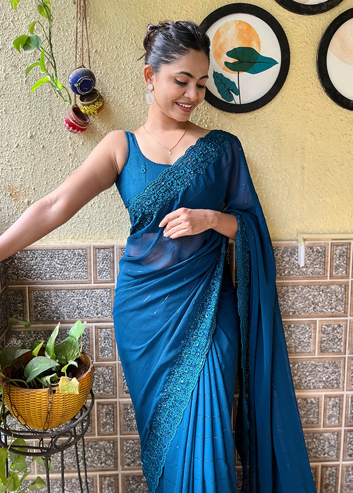 Blue Georgette Saree With Blouse Piece