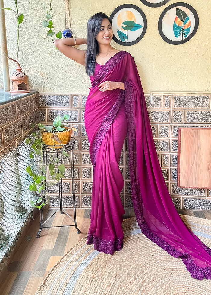 Wine Georgette Saree With Blouse Piece