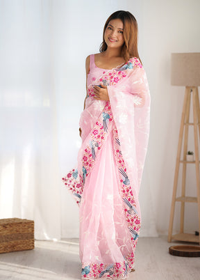 Pink Organza Saree With Blouse Piece