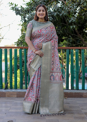 Pista Green Pasmina Silk Saree With Blouse Piece