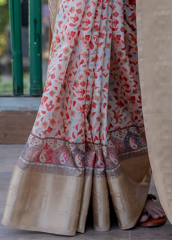 Beige Pasmina Silk Saree With Blouse Piece