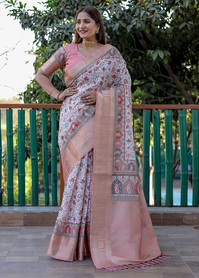 Peach Pasmina Silk Saree With Blouse Piece