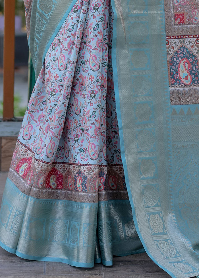 Sea Green Pasmina Silk Saree With Blouse Piece