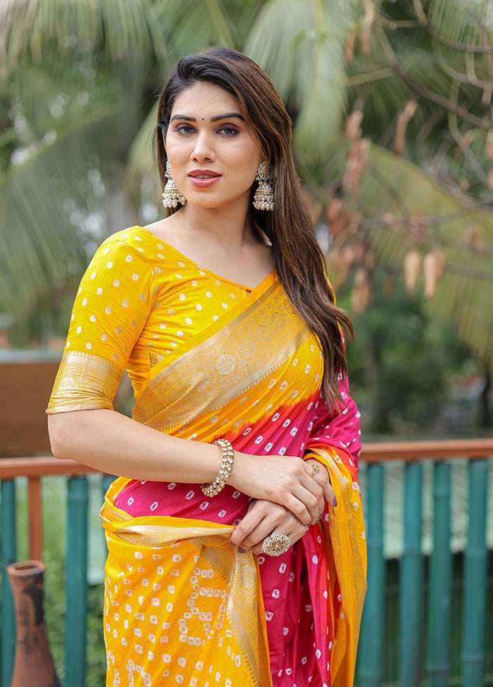 Yellow Dupion Silk Saree With Blouse Piece