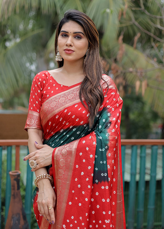 Red Dupion Silk Saree With Blouse Piece