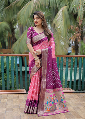 Magenta Dupion Silk Saree With Blouse Piece