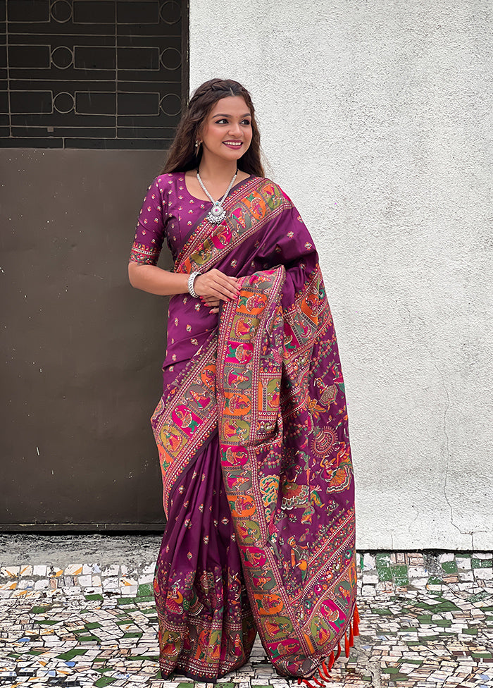 Purple Pasmina Silk Saree With Blouse Piece