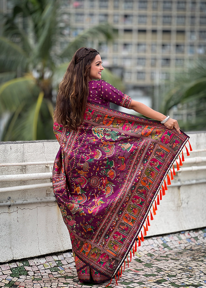 Purple Pasmina Silk Saree With Blouse Piece