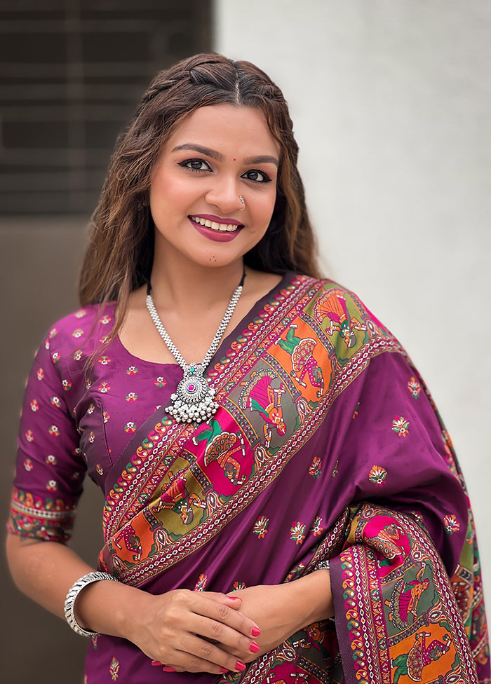 Purple Pasmina Silk Saree With Blouse Piece