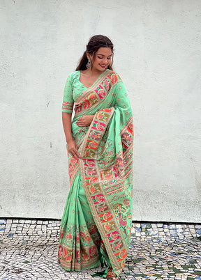 Sea Green Pasmina Silk Saree With Blouse Piece