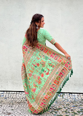 Sea Green Pasmina Silk Saree With Blouse Piece