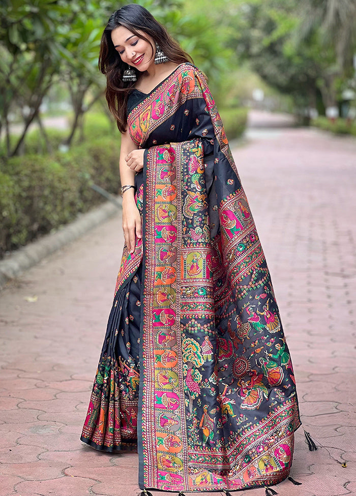 Black Pasmina Silk Saree With Blouse Piece