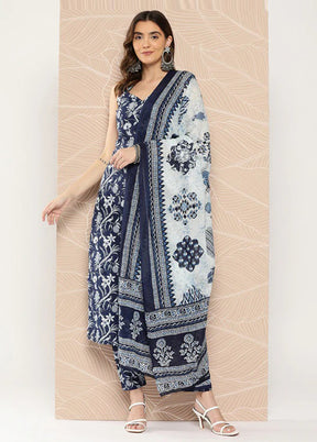 3 Pc Navy Blue Readymade Viscose Suit Set