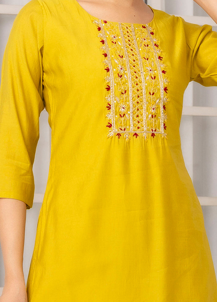 3 Pc Mustard Readymade Viscose Suit Set