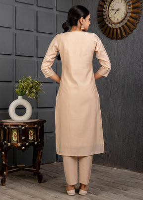 3 Pc Cream Readymade Viscose Suit Set