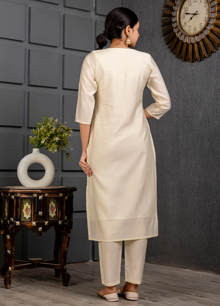 3 Pc Cream Readymade Viscose Suit Set