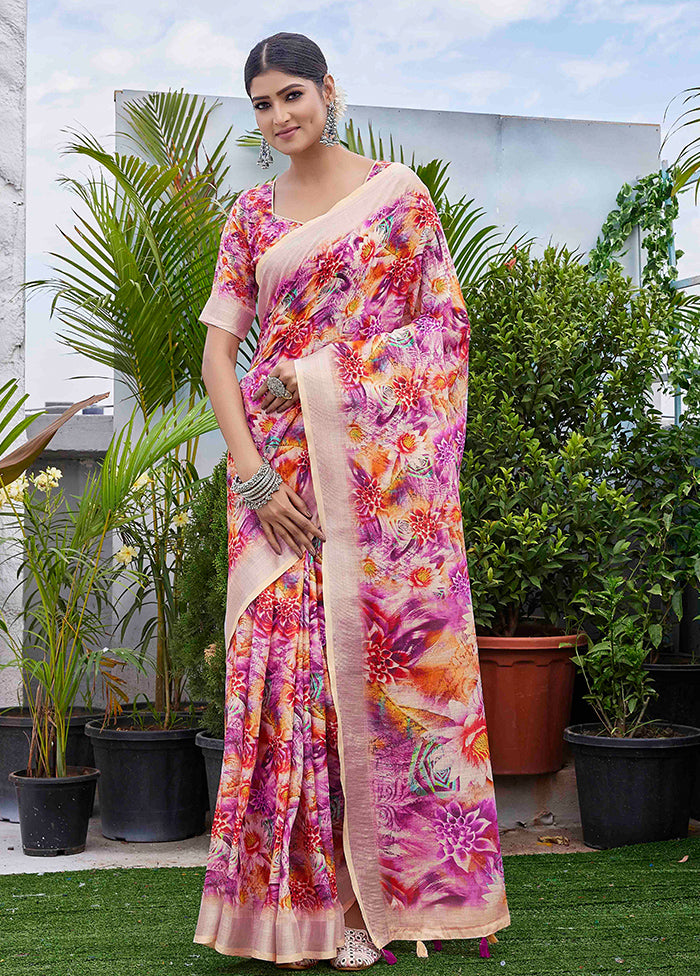 Purple Linen Silk Saree With Blouse Piece