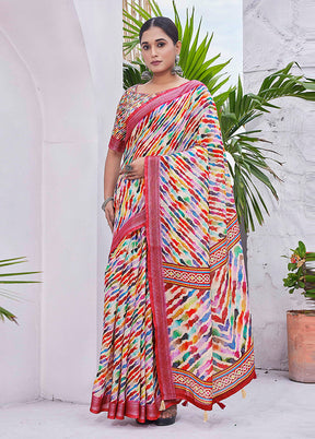 Multicolor Linen Silk Saree With Blouse Piece