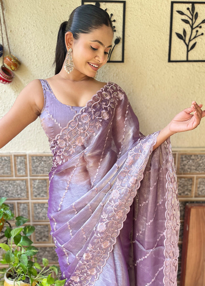 Lavender Dupion Silk Saree With Blouse Piece