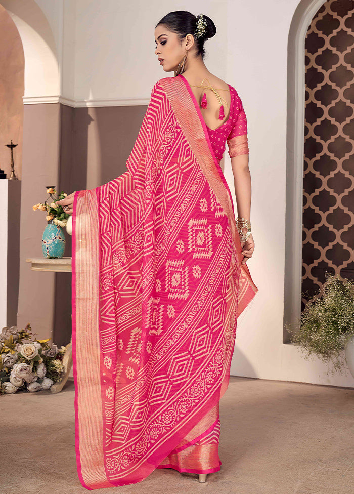 Pink Chiffon Silk Saree With Blouse Piece