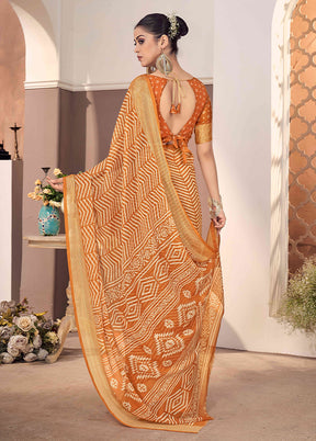 Orange Chiffon Silk Saree With Blouse Piece