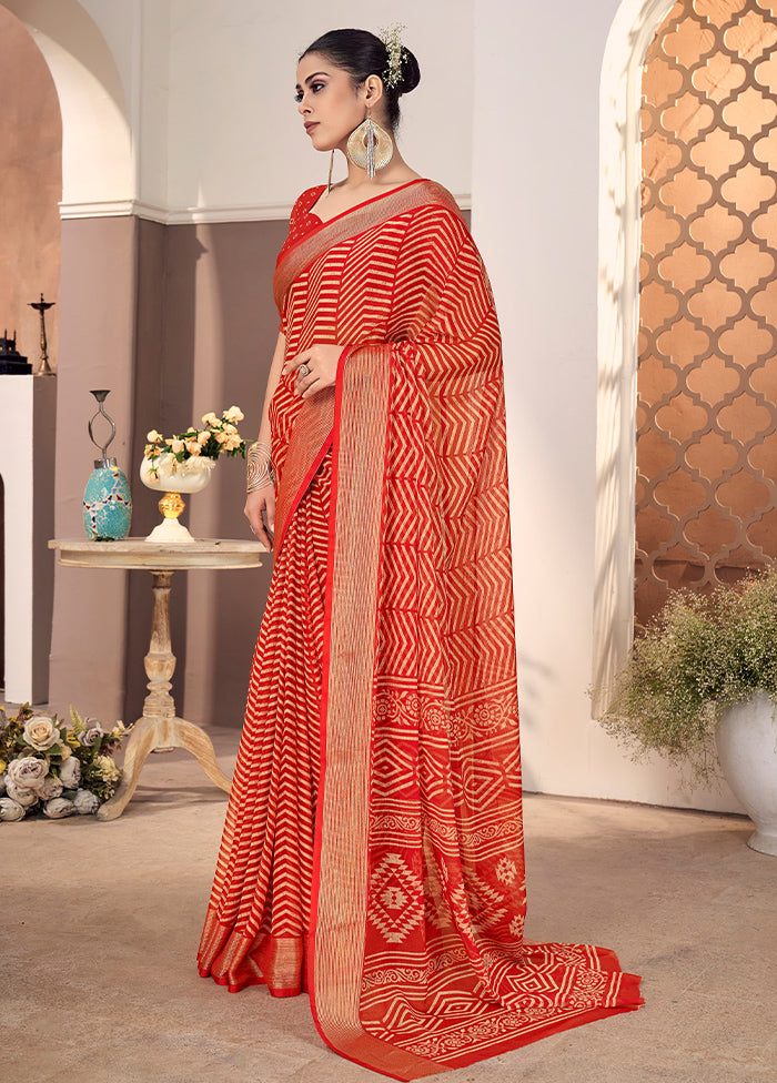 Red Chiffon Silk Saree With Blouse Piece