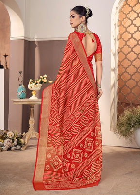 Red Chiffon Silk Saree With Blouse Piece