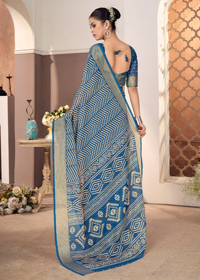 Navy Blue Chiffon Silk Saree With Blouse Piece