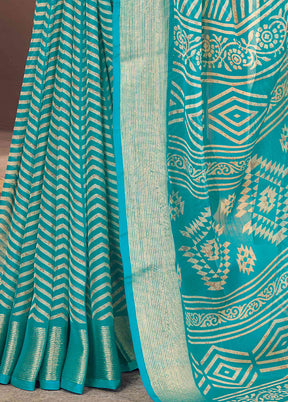 Teal Blue Chiffon Silk Saree With Blouse Piece