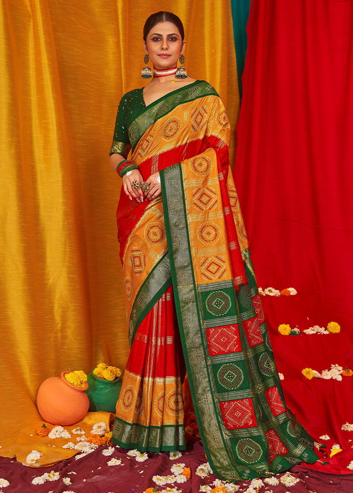 Mustard Tussar Silk Saree With Blouse Piece