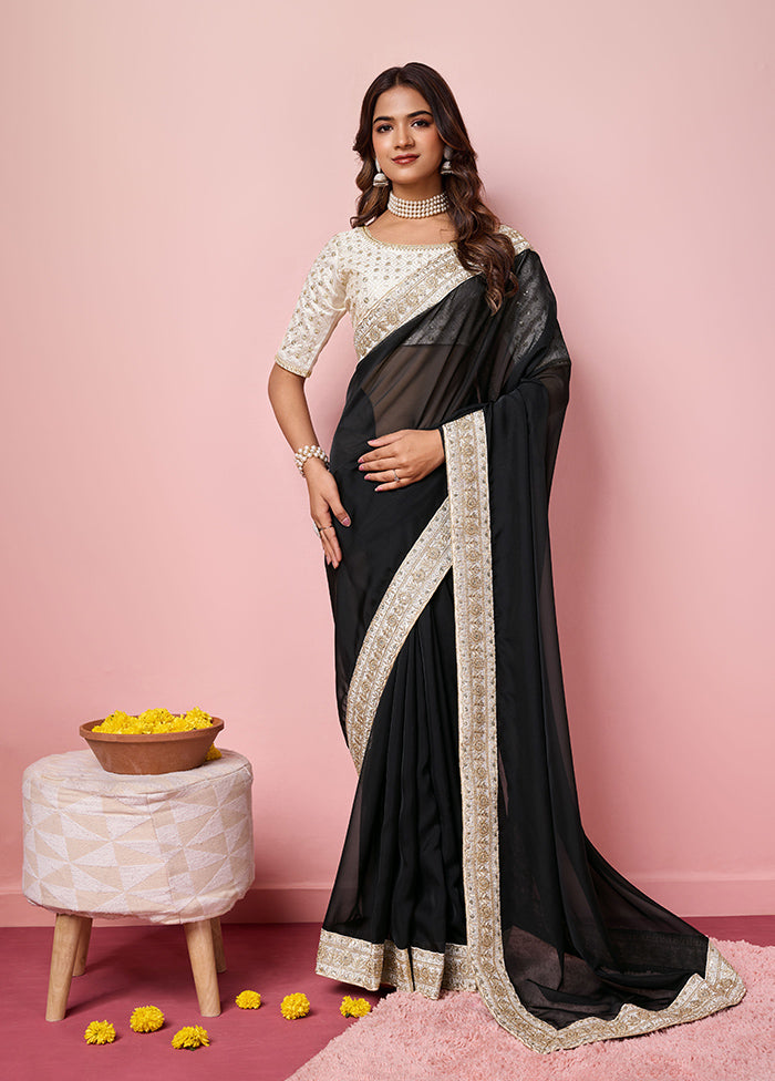 Black Organza Saree With Blouse Piece