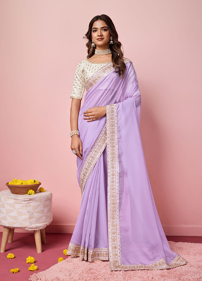 Purple Organza Saree With Blouse Piece