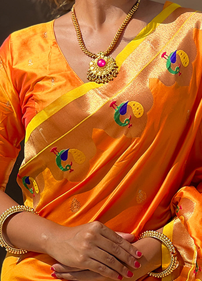 Orange Spun Silk Saree With Blouse Piece