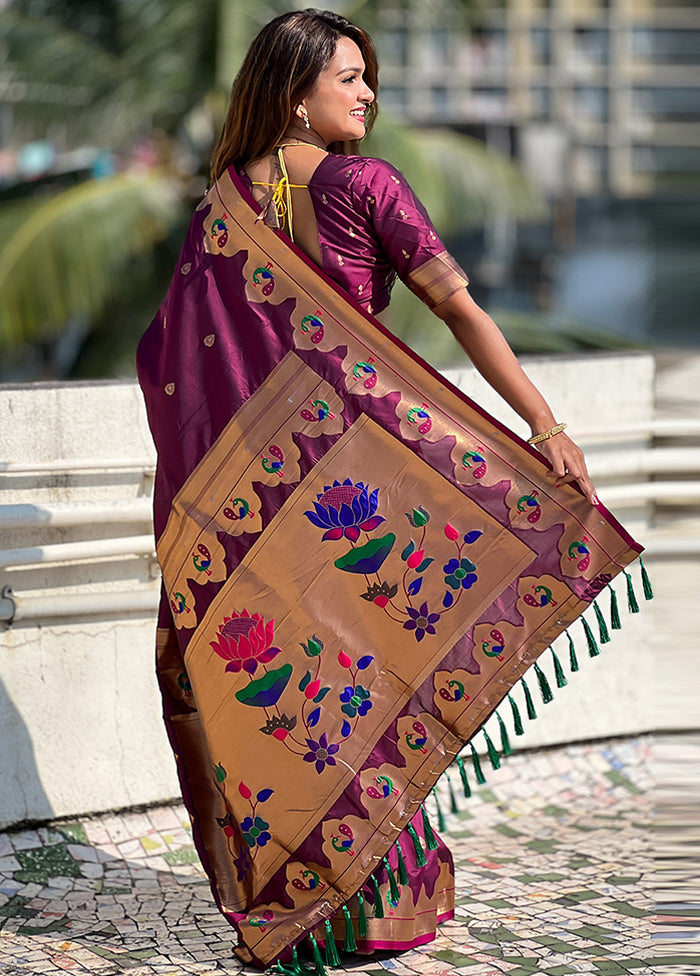 Magenta Spun Silk Saree With Blouse Piece