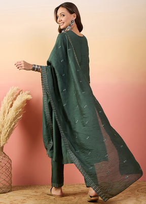 3 Pc Green Readymade Silk Suit Set