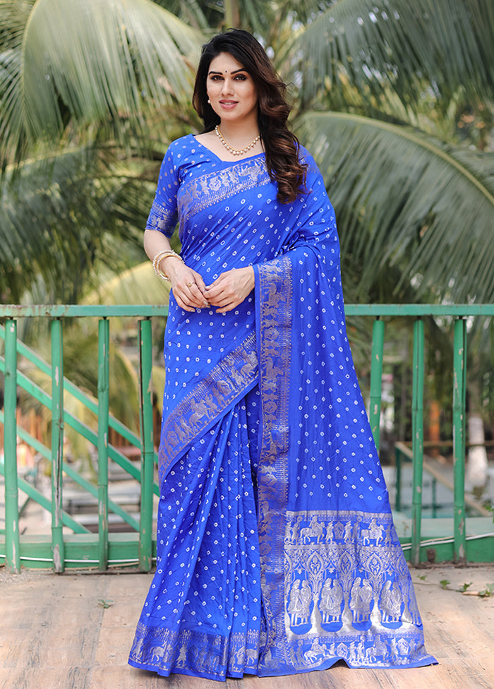 Blue Spun Silk Saree With Blouse Piece