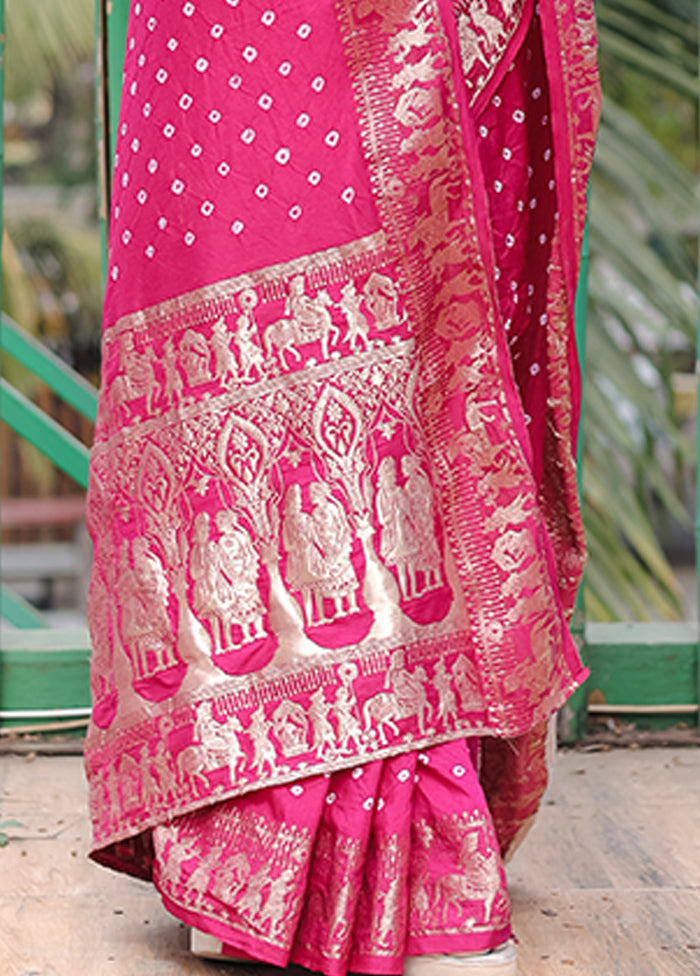 Pink Spun Silk Saree With Blouse Piece