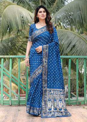 Blue Spun Silk Saree With Blouse Piece